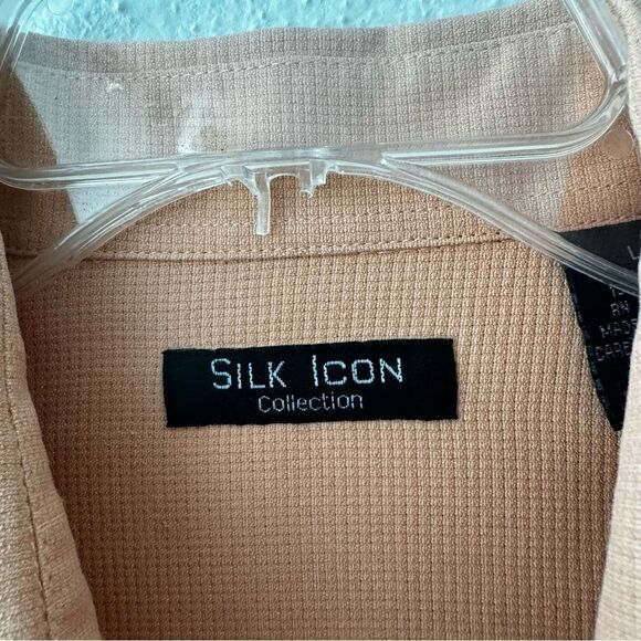 Silk Icon Peach Shirt Short Sleeve 100% Silk Pocket SZ L - Picture 8 of 11